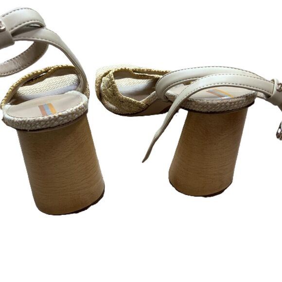 Sam Edelman Womans Natural Block Heel Ankle Strap Square Toe Woven Heels Sz 8.5 - Picture 8 of 11